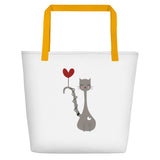 Cat with Heart Balloon Beach Bag