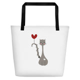 Cat with Heart Balloon Beach Bag