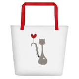 Cat with Heart Balloon Beach Bag